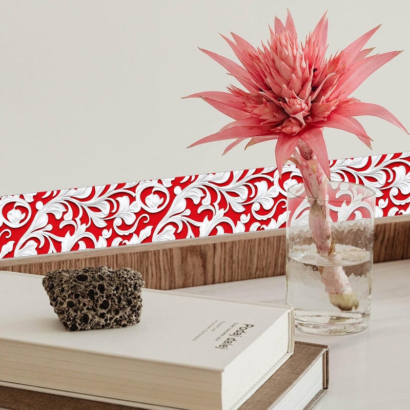 IVN Wallpaper Border Baroque Red Floral Embossed Pattern Design 4x196 Inch Peel and Stick Wallpaper Border for Mirror Frame Bathroom Laundry Room Pool Area Living Room Wall Decor - Image 5